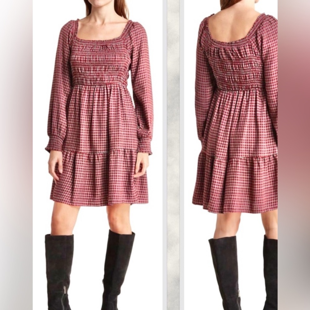 Lucky Brand Wine Plaid Dress SZ M NEW